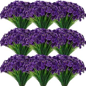 Zeyune 56 Bundles Artificial Flowers for Outdoor Decoration Plastic No Fade UV Resistant Fake Flower Faux Plants for Wedding Spring Patio Garden Porch Box Decor(Purple,Bright)