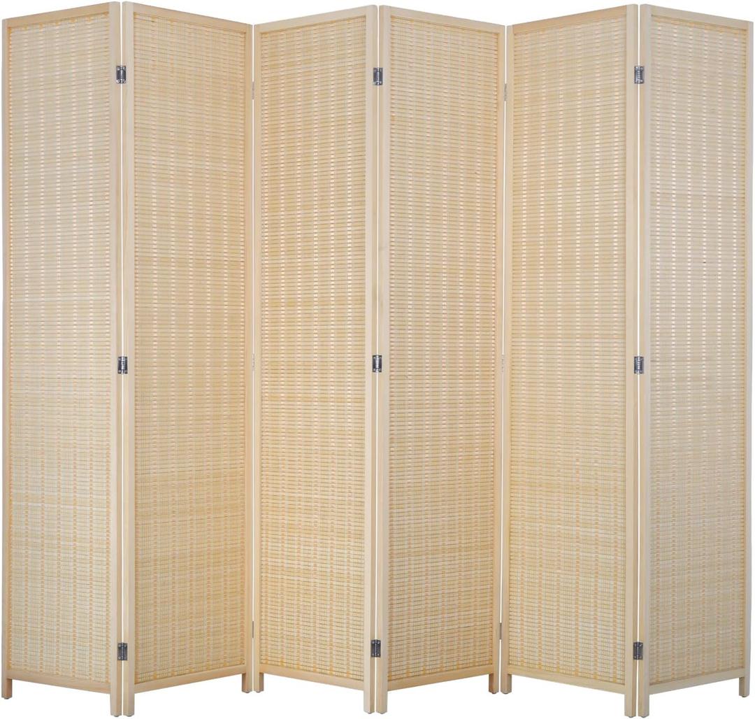 FDW Room Divider Bamboo Room Divider Wall Folding Privacy Wall Divider Wood Screen for Home Bedroom Living Room (6 Panel, Natural)
