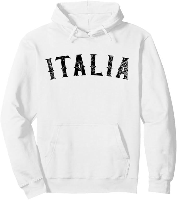 Vintage Italia Distressed Black Text Italy Apparel Pullover Hoodie