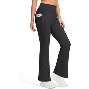 Women's Fleece Lined Pants with Pockets High Waist Thermal Flare Leggings Hiking Yoga Pants for Winter Cold Weather (Black)