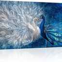 OuElegent Peacock Canvas Wall Art Blue and White Peacock Couple Painting Pictures Elegant Animal Artworks Romantic Kiss Artwork for Living Room Bedroom Wall Decor Ready to Hang 24"x48"
