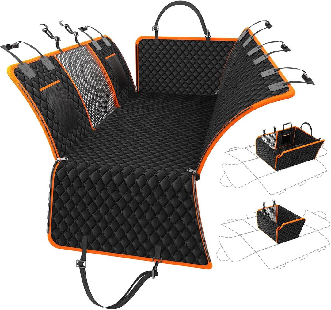 PartsBling 3 in 1 Hard Bottom Car Seat Cover for Dogs, Convertible Double & Single Seat Mode, 400lbs Back Seat Extender, Waterproof Scratch-Resistant Dog Hammock for Cars SUVs Trucks