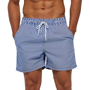 SILKWORLD Men's Board Shorts Swim Trunks Quick Dry Summer Beachwear with Pockets,Striped, Medium