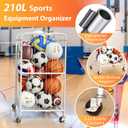 Olldide 43-Inch Large Ball Storage Basket with Wheels, Rolling Cart Sports Equipment Garage Organizer with Elastic Rope for Easy Access, Holder for Basketball, Soccer, Volleyball, Football