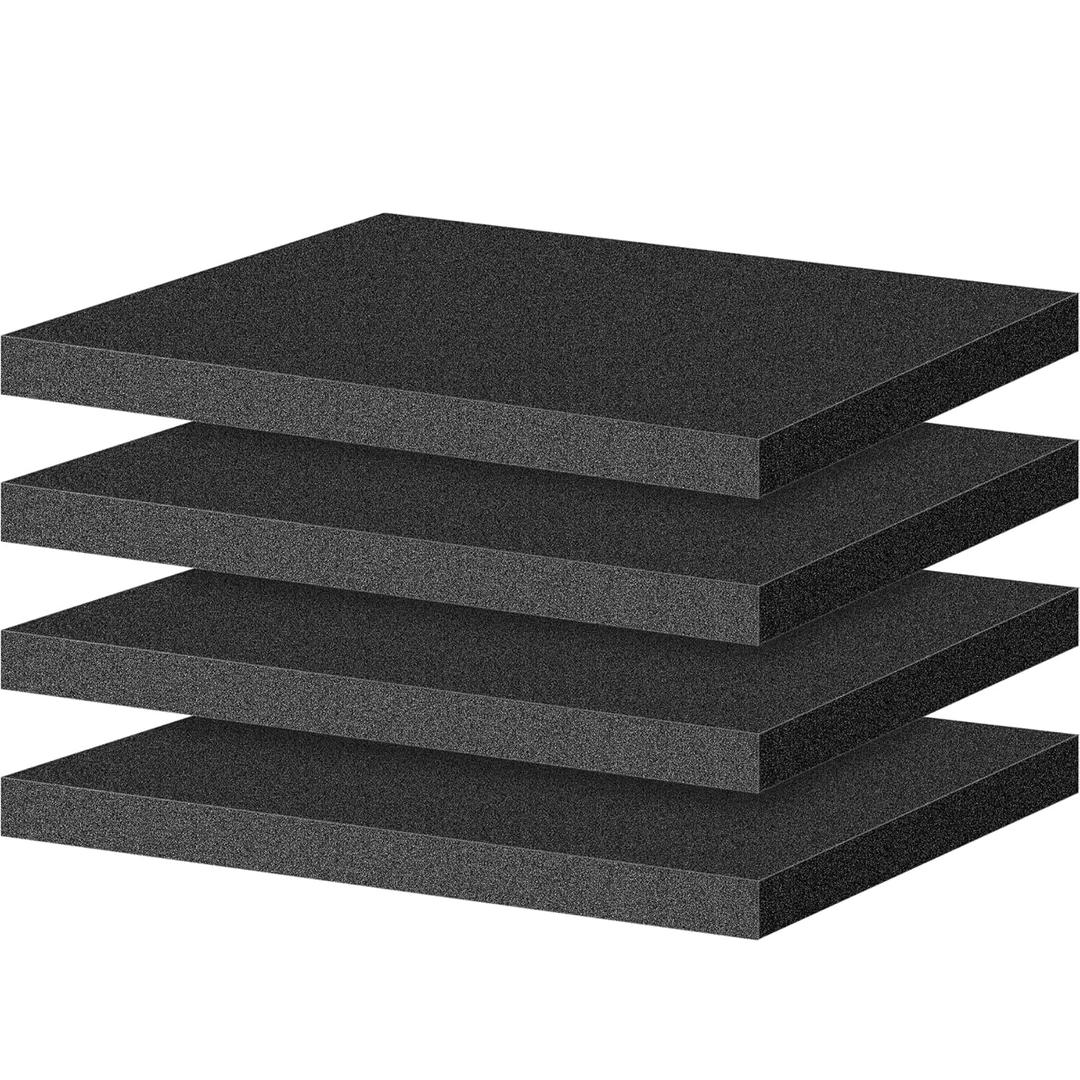 ToLanbbt Polyurethane Foam Sheets, 4P 16 x 12 x 1 Inch Cuttable Tool Box Case Inserts, Black Cushion Packing Pads for Toolbox, Game Box, Craft, Camera Storage