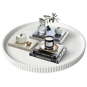 Gurfuy 24" Round Extra Large Ottoman Serving Tray - Rustic Wooden Table Tray for Farmhouse Decorative Oversized Coffee Table Trays Living Room Kitchen Counter Breakfast White