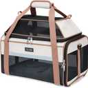 Lekereise Top-Expandable Pet Carrier 17x11x9.5 Inch Alaska Hawaiian Airline Approved Soft Sided Underseat to 12lbs Travel Carriers for Small Cats and Dogs with Locking Safety Zippers Anti-Scratch Mesh (Khaki)