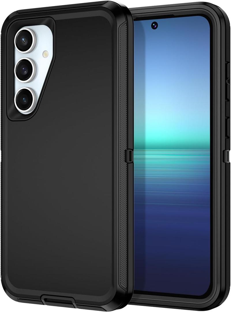 I-HONVA for Samsung Galaxy S24 FE 5G Case Shockproof Dust/Drop Proof 3-Layer Full Body Protection [Without Screen Protector] Rugged Heavy Duty Cover Case for Galaxy S24 FE 5G,Black