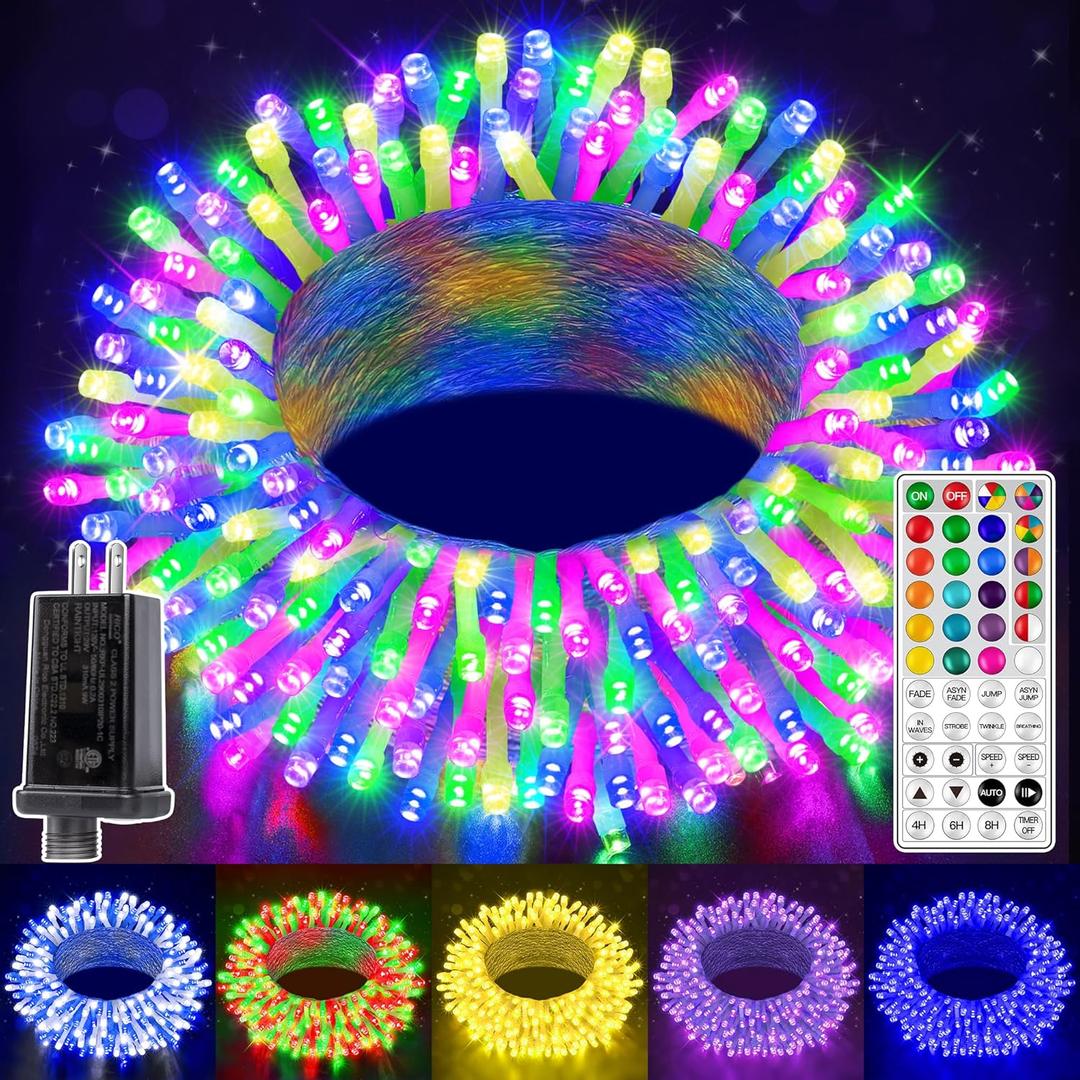 Ollny RGB Christmas Lights 100 LEDs 33 FT Clear Wire, 130 Modes Color Changing Connectable Christmas Tree Lights with Remote, Timer & Waterproof, Outdoor Xmas String Light for House Decorations