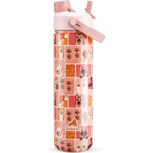 POWCAN 26 oz Insulated Water Bottle with 2-in-1 Straw and Spout Lid, Keep Cold 24H, Leak-Proof, Fits in Car Cup Holder, Stainless Steel Water Bottle for Dog Lovers, Puppy Theme, Gift (Pawfect Day)