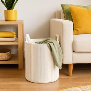 PUTSKA Blanket Basket  Round Storage for Toys and Blankets, Clothes, Stuffed Animals  Soft Baby Girl Basket for Nursery, Kids Room, Bedroom, Living Room  Large, Cream