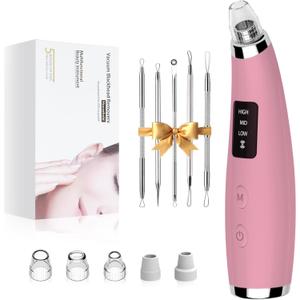 Pore Vacuum Blackhead Remover - Pore Extractor with 5 Attachments & 3 Suction Levels - Blackhead Remover Tools for Women and Men (Pink)