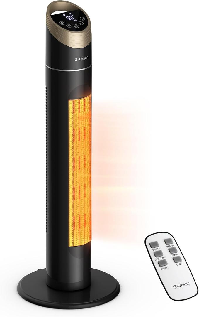 Space Heater for Indoor Use, 34" Space Heater for Large Room, 1500W Tower Heater with Remote, Adjustable Thermostat, 12H Timer, 70 Oscillation, Overheat & Tip-Over Protection, Black