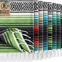 9 Pcs Mexican Blanket Bulk Large Yoga Blanket Striped Falsa with Fringed for Outdoor Beach Picnic Couch, 45 x 70 inch (Green Colors)