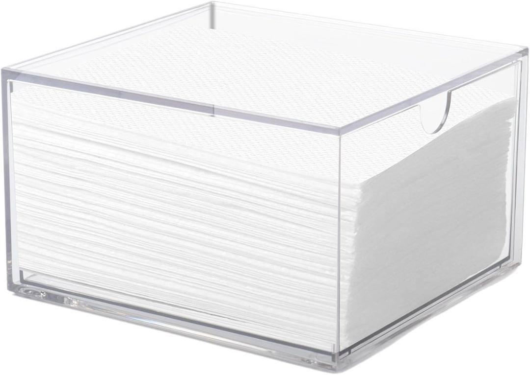 Klmnop Disposable Face Towel Holder, Clear Storage Box with Drawer for Face XL Towels, Stackable Face Towel Box for Bathroom and Vanity(Clear)