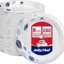 JOLLY CHEF 280 Count Paper Plates 8 inch Soak Proof, Cut Proof, Heavy Duty Leaf Printed Disposable Paper Plates for Everyday Use