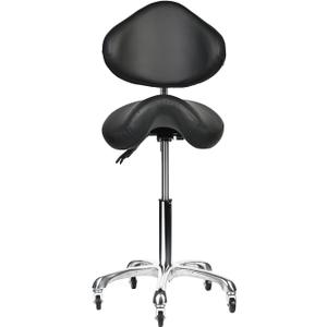 Saddle Stool Rolling Chair with Back Support Swivel Adjustable Height Ergonomic Thick Seat Cushion with Wheels for Nail Lash Tech Esthetician Tattoo Artist Salon Hair Cutting Stylist Black