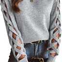 Sexy Sweaters for Women Knit Cold Shoulder Pullover Sweaters Cut Out Club Tops for Women Going Out (Medium, Gray)