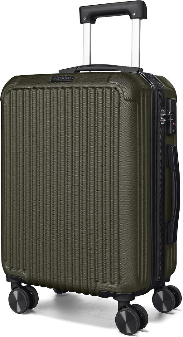 LIGHT FLIGHT Carry On Luggage 22x14x9 Airline Approved, Durable Hard Shell Carry On Suitcases with Wheels, Expandable Hardside Lightweight Travel Luggage with TSA Lock, Dark Green, 20 Inch Carry-on