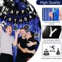 38th Birthday Decorations for Men and Women, Black Blue Silver Happy Birthday Number 38 Balloons, Banner, Fringe Curtains Garland Kit - 38 Year Old Party Supplies