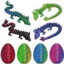 4PCS 3D Printed Dragon Egg Set,Crystal Animals Egg Fidget Toy with Dragon Inside Easter Halloween for Kids (Multicolor+Dark Red)