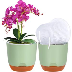 QCQHDU 2 Pack 5.7 Inch Orchid Pots with Holes for Repotting, Double-Layer and Self Watering Orchid Pot with Good Air Circulation