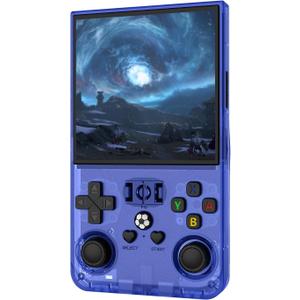 R36MAX Retro Handheld Game Console, 4.0 Inch IPS Screen, 64GB Memory, Portable Arcade Video Gaming Console Gift for Adults, Lake Blue