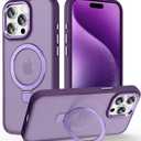 Magnetic for iPhone 15 Pro Max Case with Invisible Stand, [10 FT Drop Protection] [Velvety Touch] Slim Translucent Matte Back Shockproof Phone Case for iPhone 15 Pro Max 6.7'', Dark Purple