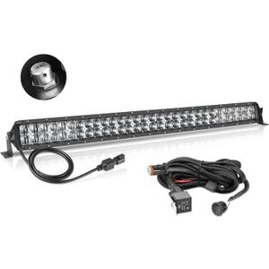 30 Inch LED Light Bar with Wiring Harness, AKD Part 300W 5D Lens Offroad Driving Light Spot Flood Combo Double Row LED Work Light Kit Bumper Grille Light Bar for Trucks Pickup SUV UTV Wrangler Boat