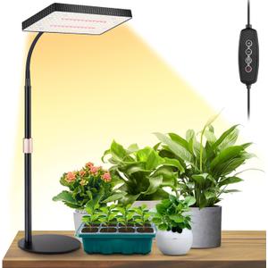 LBW Desk Grow Light, Full Spectrum Plant Light for Indoor Plants, Grow Lamps with 4/8/12H Timer, 10"-26" Height Adjustable, 6 Brightness Levels (One-Head)