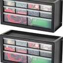 IRIS USA Small Plastic Storage Drawers, 10-Drawer - 2 Pack, Stackable Teacher Toolbox Craft Small Parts Bead Screw Hardware Building Bricks Organizer, Drink and Water Flavor Packet Organizer, Black