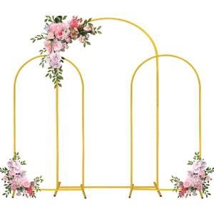 Arch Backdrop Stand 7.2FT, 6FT, 6FT Set of 3 Gold Wedding Arch Stand Balloon Arch Stand Stable Metal Arch Backdrop Frame for Wedding Ceremony Birthday Party Bridal Baby Shower Banquet Decoration