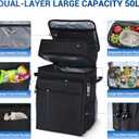 Rolling Cooler with Wheels, 80-Can Leakproof Portable Soft Cooler | Collapsible Insulated Rolling Cooler Bag on Wheels and Handle for Beach Picnic Camping Grocery Shopping