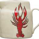 Creative Co-Op Coastal Stoneware Pitcher with Wax Relief Lobster Illustration, Multicolor