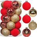 2.36In Velvet Christmas Ball Ornaments, 25PCS Red/Gold Flocked Christmas Tree Hanging Decorations, for Home Holiday Wedding Indoor Xmas Party Decor.