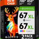67XL Compatible for HP 67 Ink Cartridges Black/Color Combo Pack Works with HP Deskjet 2800e 2855e 2700 2700e 2755 2755e 2852e 4255e 2827e 4100e 4155e Envy 6000 6055e 6455e Printer (2-Pack)