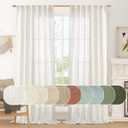 LAMIT 95 Inches Long Cream Linen Curtains for Living Room, Back Tab and Rod Pocket Linen Textured Curtains Light Filtering Boho Drapes for Bedroom/Dining Room, Set of 2, 52 x 95 Inch