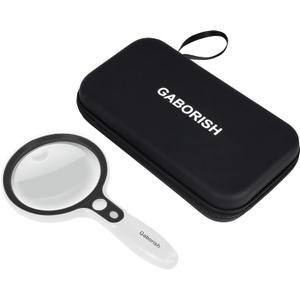 Large Magnifying Glass with 37 LED Light and Case, 10X 20X 45X Handheld Illuminated Lighted Magnifier with 3 Light Modes for Seniors Reading, Inspection, Coins, Exploring Close Work