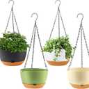 KPUVX 4 Pack Hanging Planter for Plants Indoor,8 Inch Plant Pot Outdoor Plastic Hanging Baskets with Drainage Holes and Chain for Garden Porch Plants(White+Black+Green+Beige)