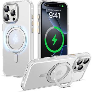 Designed For iPhone 16 Pro Max Case with Magnetic Invisible Stand [Military Drop Protection] [Compatible with MagSafe] [Great Grip Feeling] Shockproof Slim Waterproof Heavy Duty Clear Case 6.9",Clear