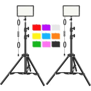 LED Video Light Kit 2Pcs, Hagibis Studio Lights 18 Color Filters for Photography Lighting with Adjustable Tripod Stand Streaming Lights for Photo Camera Recording Computer Zoom Stream TikTok YouTube