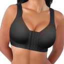 FeelinGirl Front Closure Post Surgery Compression Bra with Adjustable Straps Wireless Breast Augmentation Post Op Bras (XX-Large, Black)