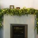 MISSPIN Christmas Garland with Lights, Real Touch Winter Pine Garland, Green Artificial Greenery Garland for Table, Mantle, Wall, Indoor, Outdoor Christmas Decorations (9FT)