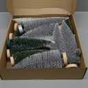 Geetery 25 Pcs Mini Christmas Trees, Artificial Bottle Brush Trees with Wooden Base, Christmas Village Sisal Snow Tree for Xmas Tabletop Home Winter Decor, 5sizes (Dark Green,Silver,White)