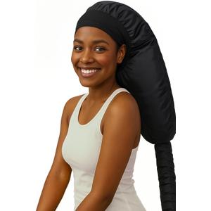 Hooded Hair Dryer for Curly Hair, Large Adjustable Blow Dryer Cap, Portable Hair Dryer Bonnet Attachment, Soft Diffuser for Fast Drying & Deep Conditioning, Headband Integrated Design (Black)