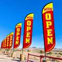 Preboun 2 Sets 12 ft Now Open Feather Flags Pole Kit for Business Advertising Feather Sign with Poles and Ground Spikes Open Flags Banner for Store Outside Signs(Red)