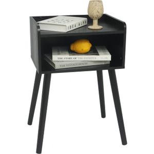 MaxSmeo Nightstand, Mid Century Modern Side Table Bedroom with Storage, Small End Bedside Table with Solid Wood Legs for Living Room, Office Small Spaces (Black)