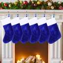 CCINEE Blue Christmas Stockings, 6pcs 18 Inches Tall Blue Design with Plush Cuff Classic Large Stocking Decorations for Xmas Festive Gifts Home Fireplace Decor