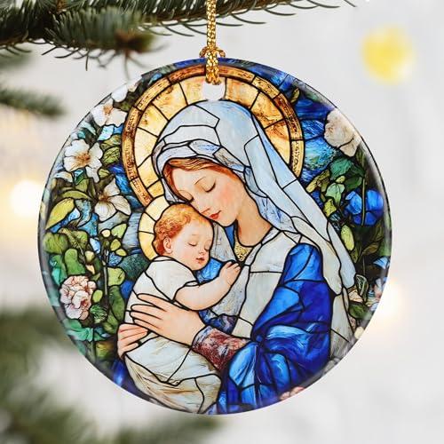 Christmas Ornament, Dodosky 2.8in Ceramic Religious Xmas Decor, Christmas Tree Ornaments, Xmas Decorations for Tree, Holiday Ornament, Gift Ideas, Christian Gifts, Religious Gifts - Virgin Mary
