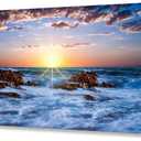 Muolunna S05862 Wall Art Decor Canvas Print Picture Sunset Blue Ocean 1 Panel Sea Waves Scenery Painting Artwork for Office Wall Decor Home Decoration Stretched and Framed Ready to Hang 24x48inch